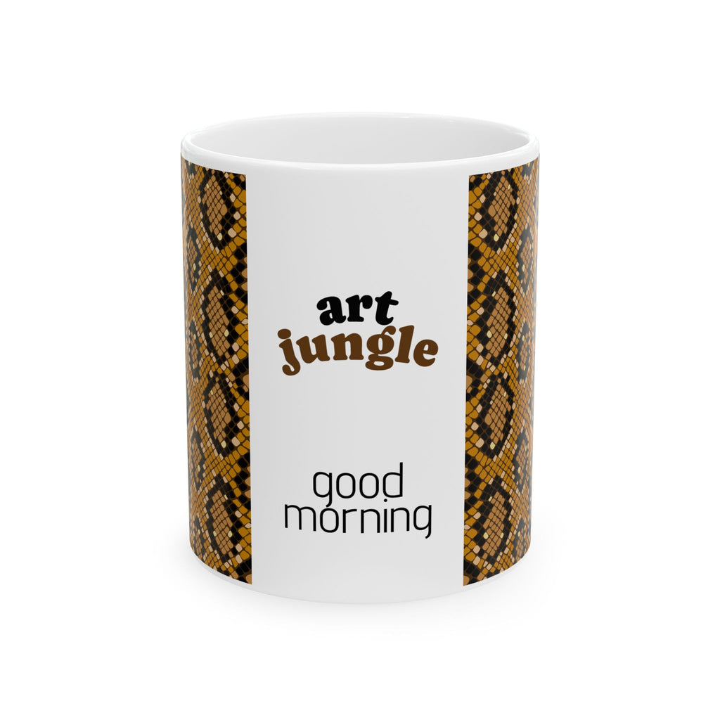 Art Lover Snake Print Ceramic Mug — "Good Morning" Coffee Cup (11oz/15oz)
