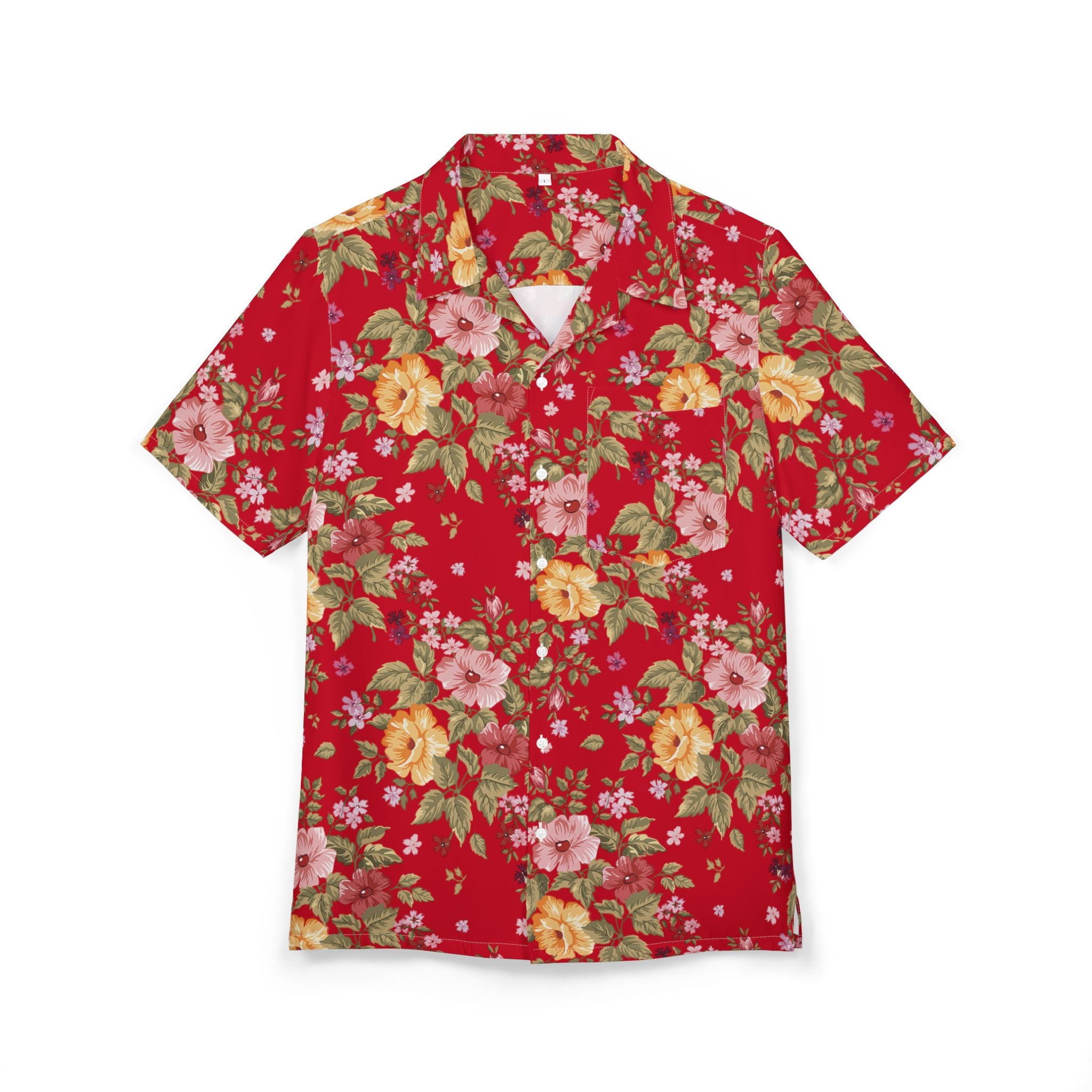 Red Floral Hawaiian Shirt - Vintage Tropical Button-Down