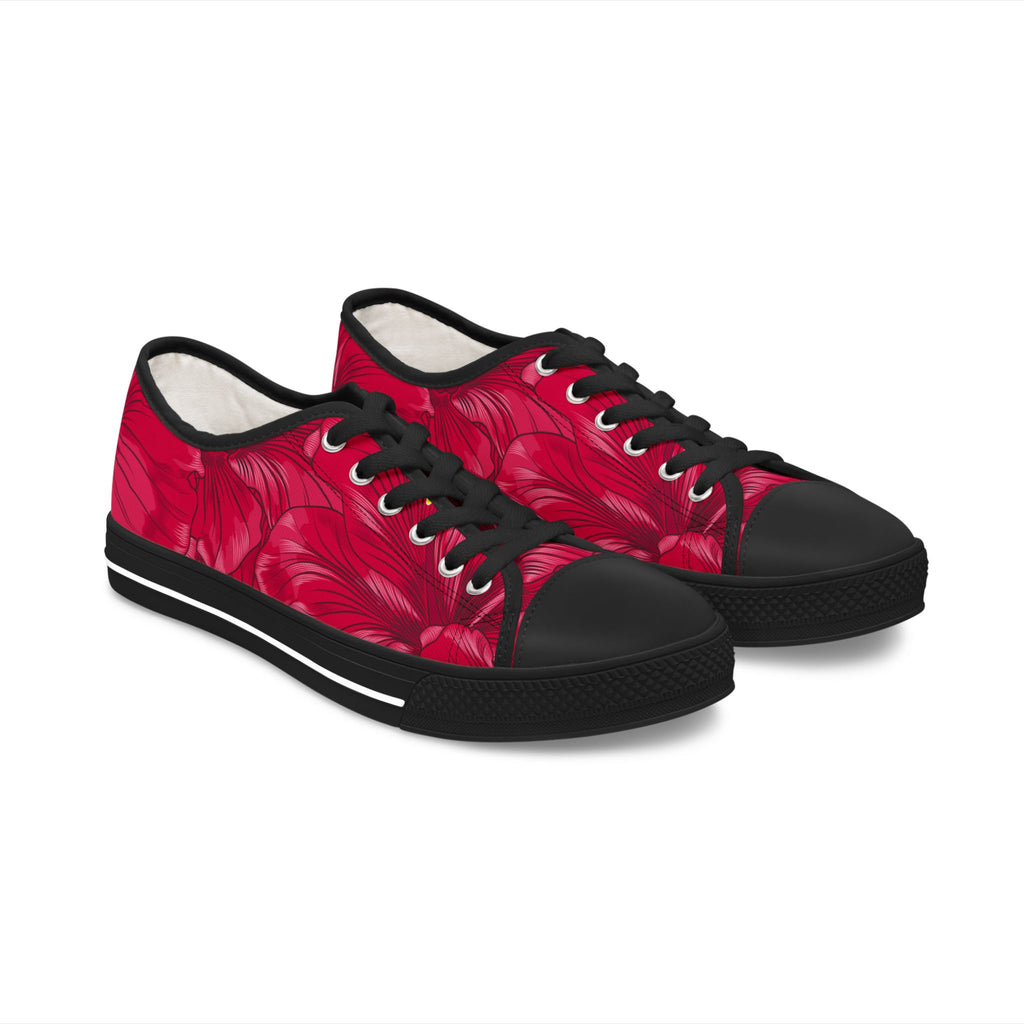 Red Floral Swirl Low Top Sneakers — Women's Casual Canvas Shoes