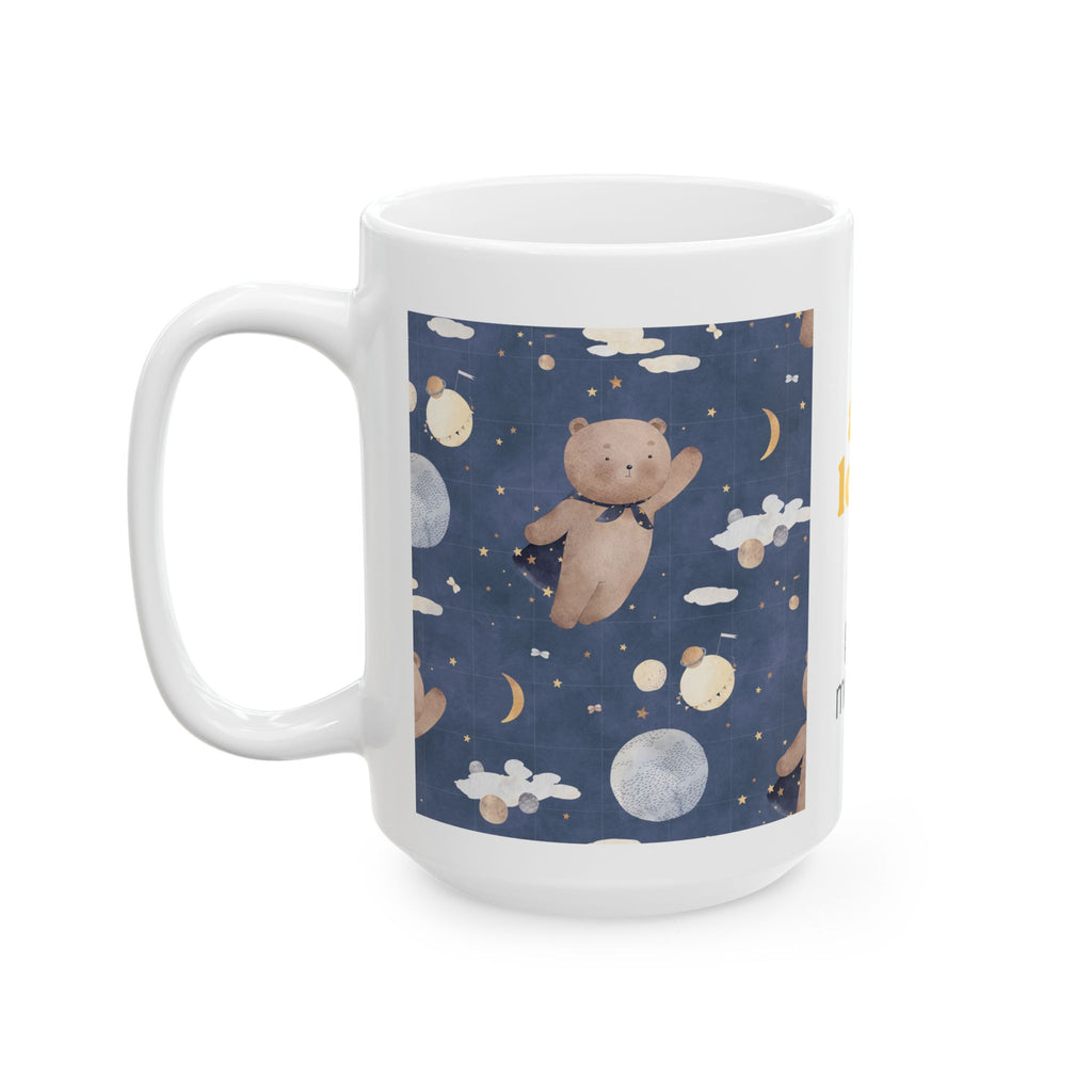 Art Lover Ceramic Mug – “Good Morning” Illustrated Moon &amp; Bear Coffee Cup (11oz/15oz)