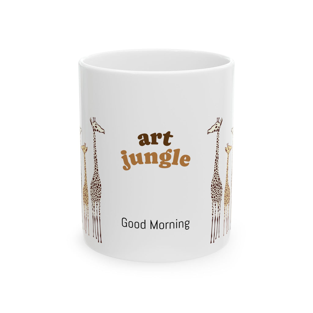 Art Jungle Giraffe Ceramic Mug — "Good Morning" Coffee Cup (11oz, 15oz)