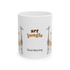Art Jungle Giraffe Ceramic Mug — "Good Morning" Coffee Cup (11oz, 15oz)
