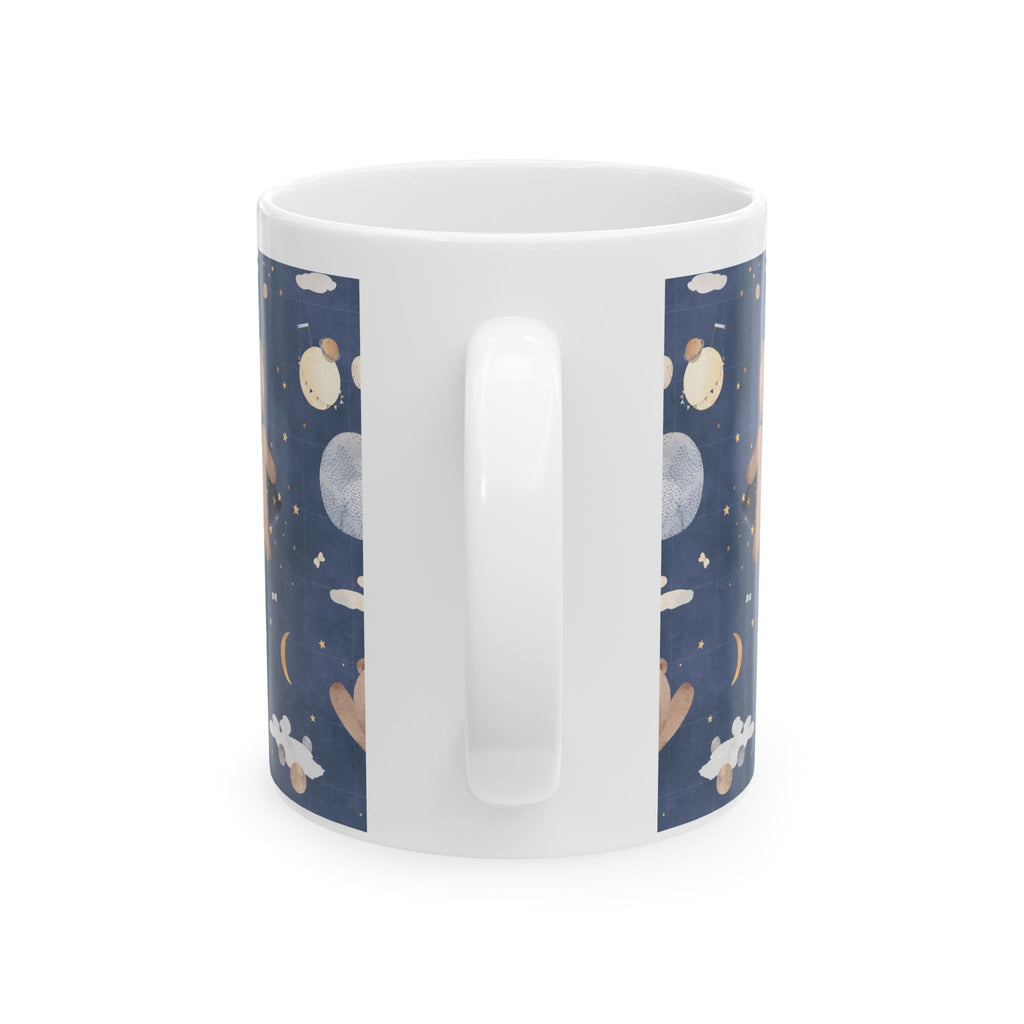 Art Lover Ceramic Mug – “Good Morning” Illustrated Moon &amp; Bear Coffee Cup (11oz/15oz)