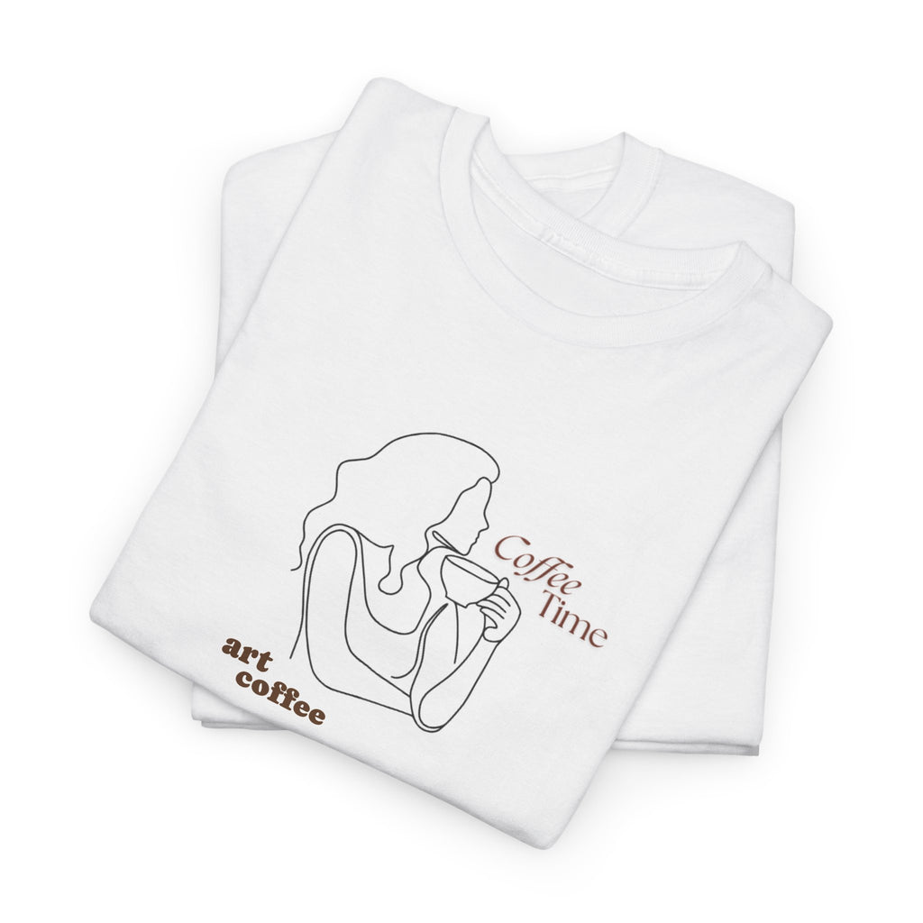Coffee Time Tee — Minimal Line Art Woman Drinking Coffee