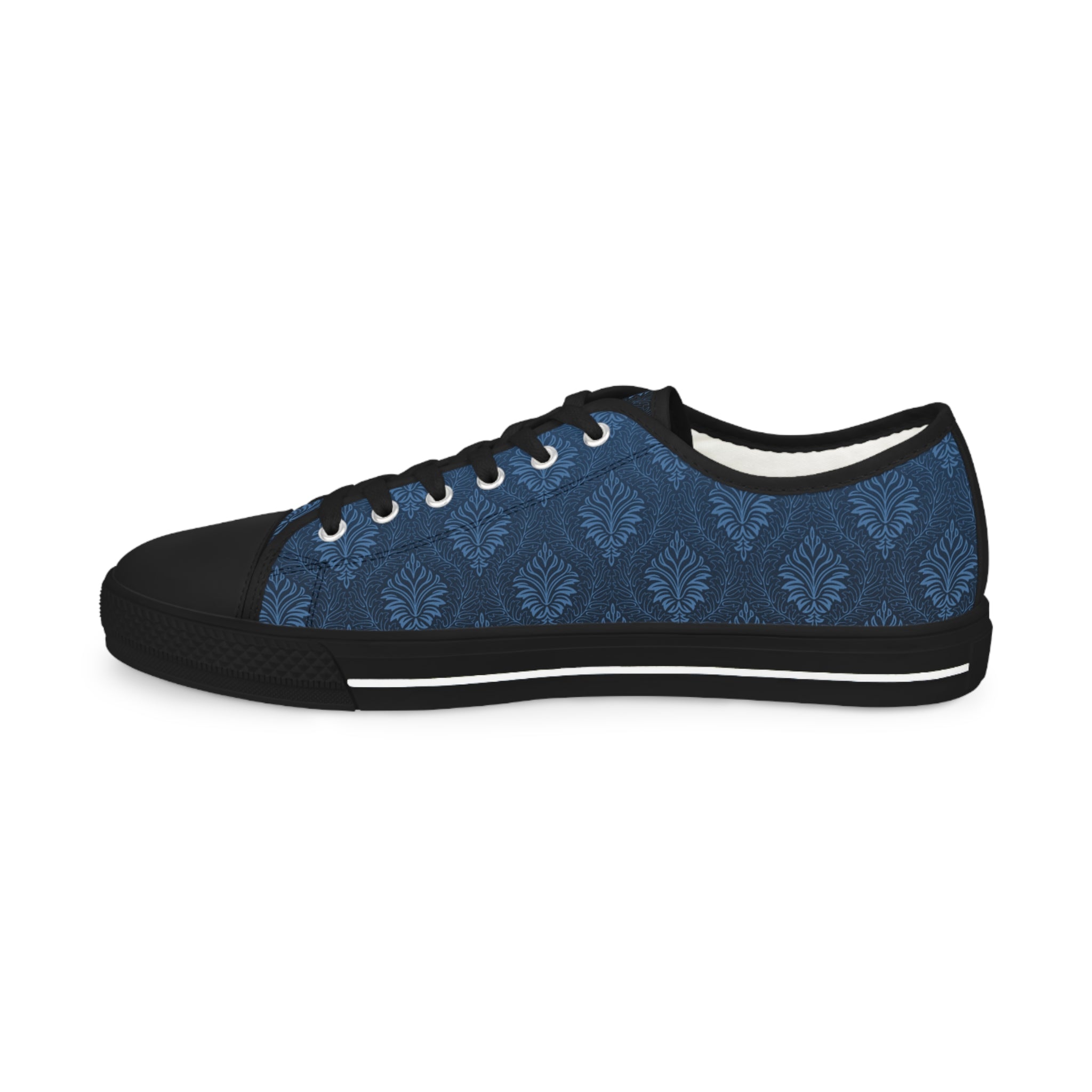 Men's Low Top Sneakers - Navy Indigo Leaf Pattern Casual Canvas Shoes
