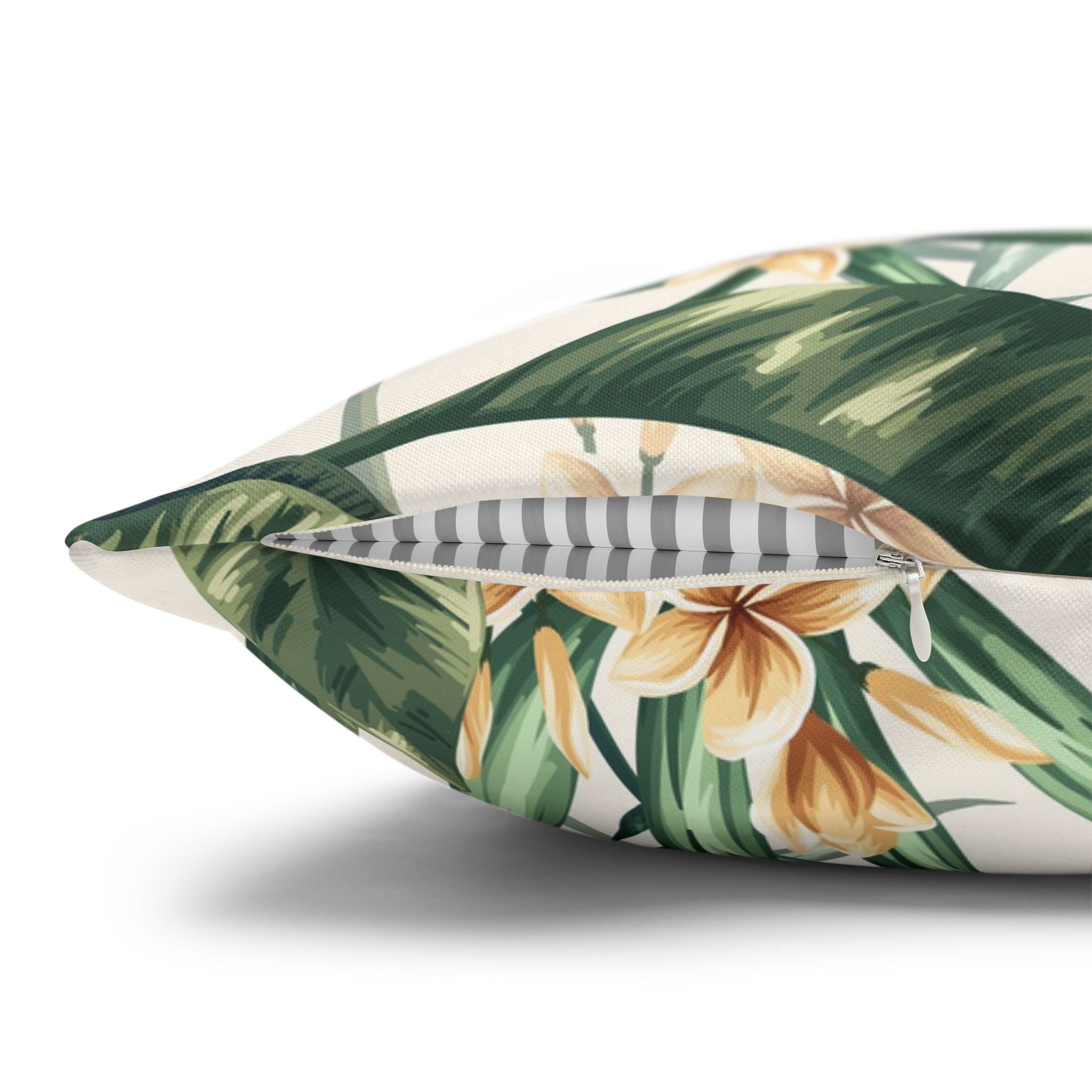 Tropical Floral Pillowcase — Palm Leaf & Hibiscus Square Cover