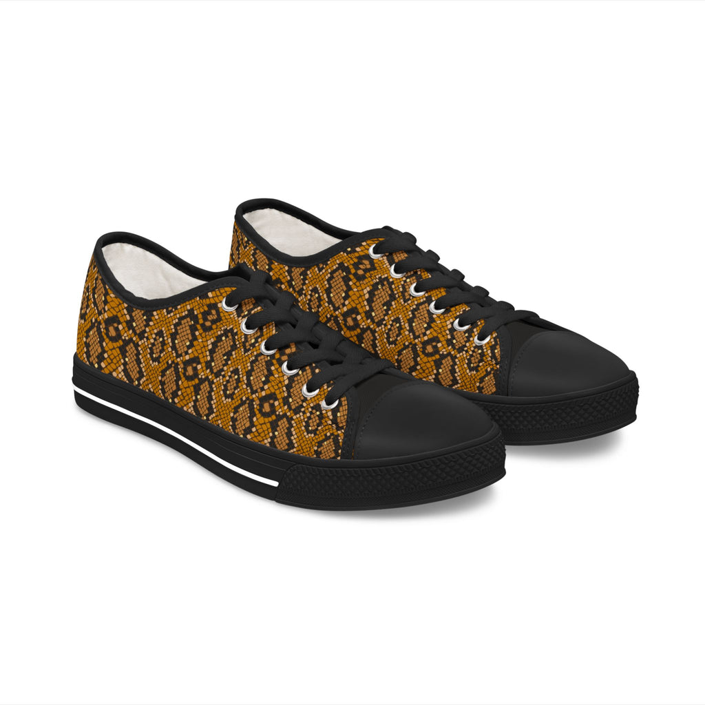 Snake Print Low Top Sneakers — Women's Trendy Casual Shoes