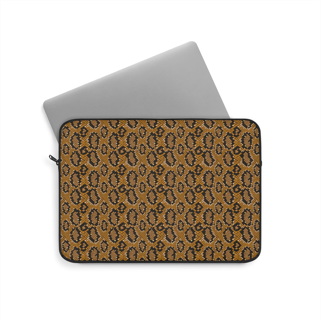 Snake Print Laptop Sleeve — Brown Animal Pattern Protective Case