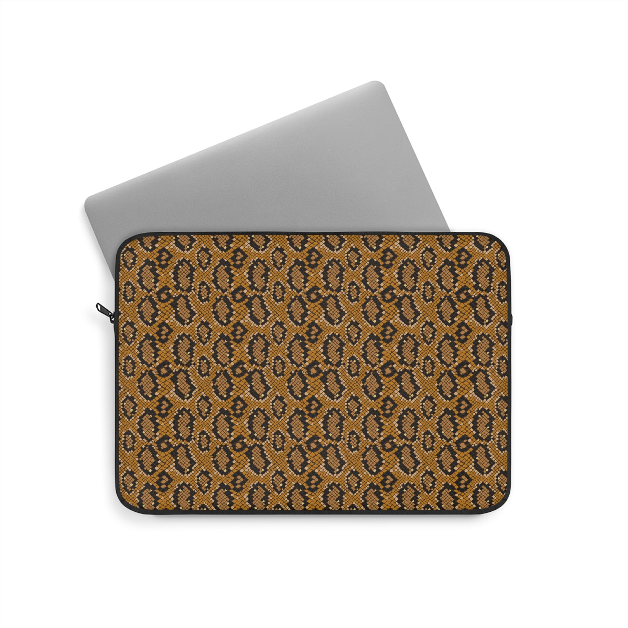Snake Print Laptop Sleeve — Brown Animal Pattern Protective Case