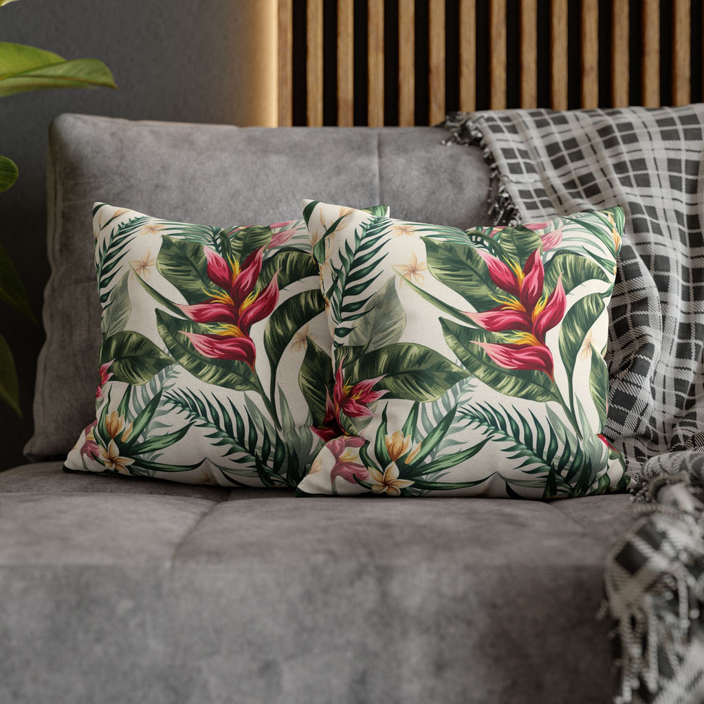 Tropical Floral Pillowcase — Palm Leaf &amp; Hibiscus Square Cover