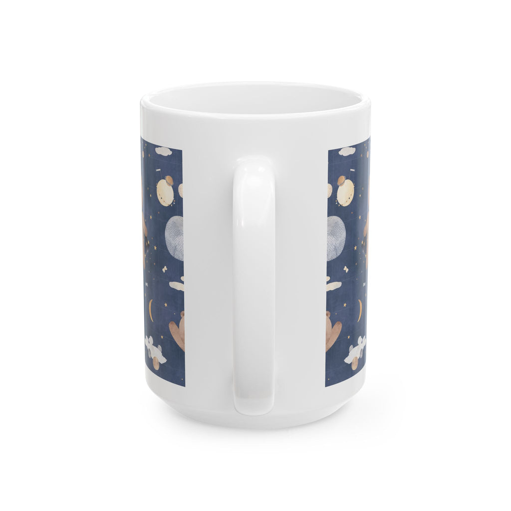 Art Lover Ceramic Mug – “Good Morning” Illustrated Moon &amp; Bear Coffee Cup (11oz/15oz)