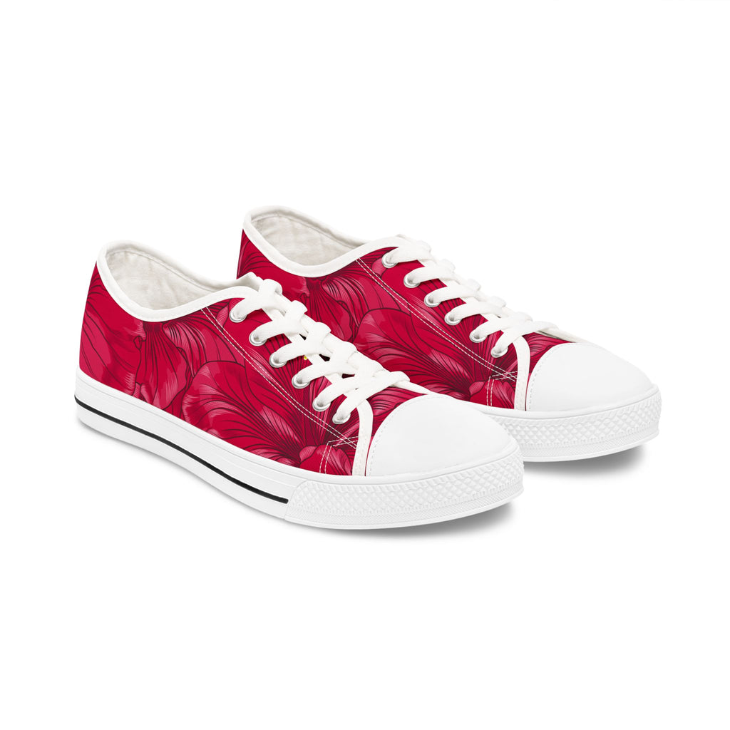 Red Floral Swirl Low Top Sneakers — Women's Casual Canvas Shoes