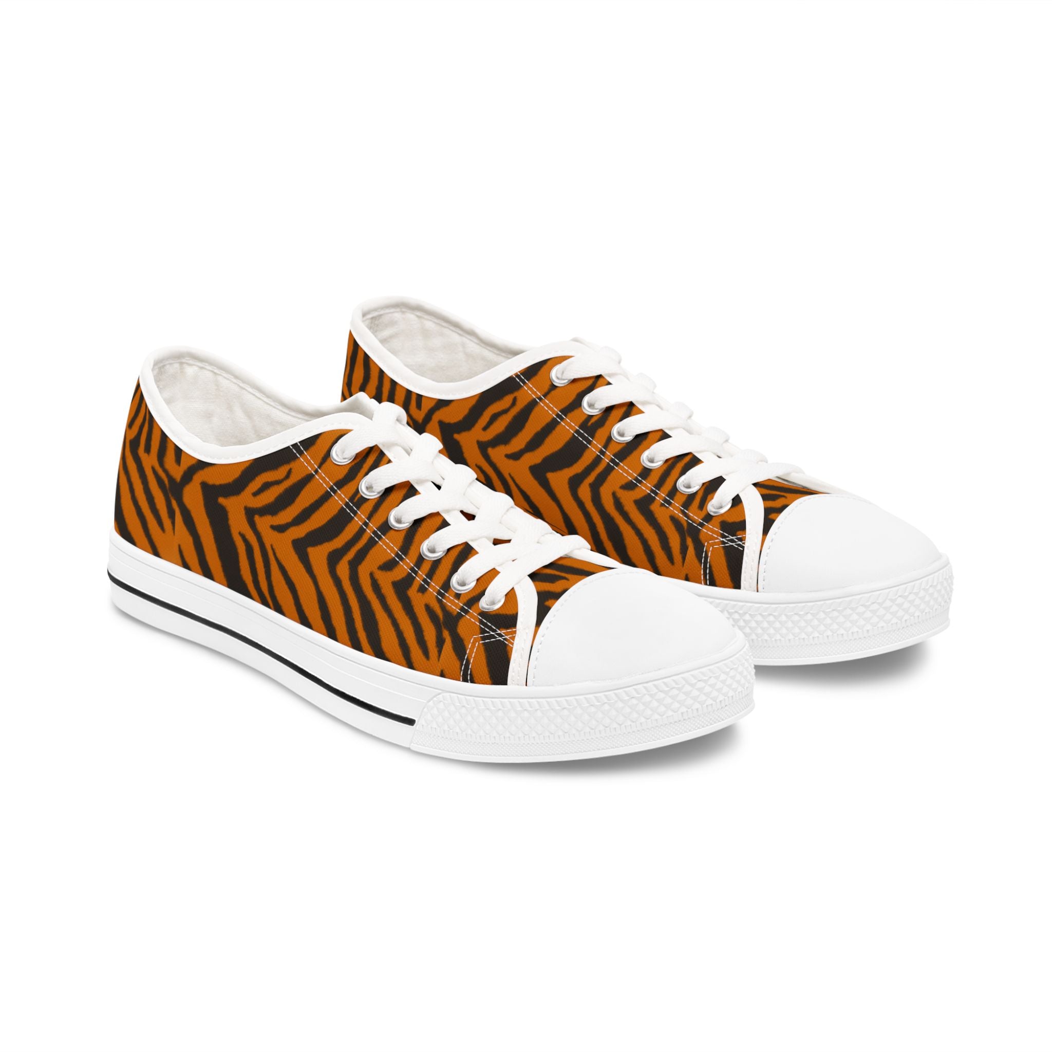 Tiger Stripe Women's Low Top Sneakers — Animal Print Canvas Shoes 