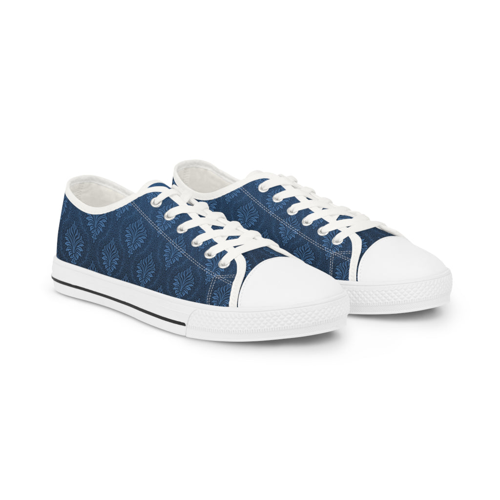 Men's Low Top Sneakers - Navy Indigo Leaf Pattern Casual Canvas Shoes