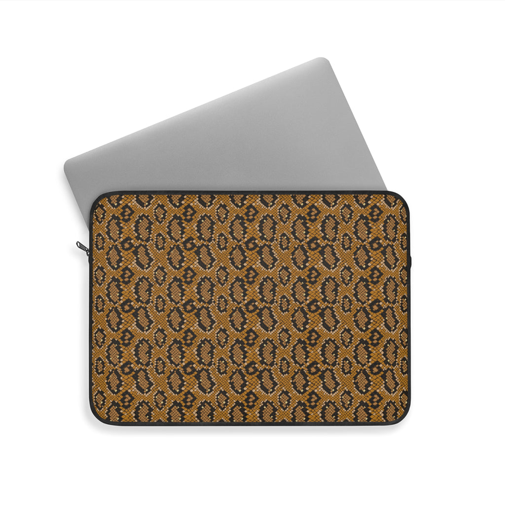 Snake Print Laptop Sleeve — Brown Animal Pattern Protective Case