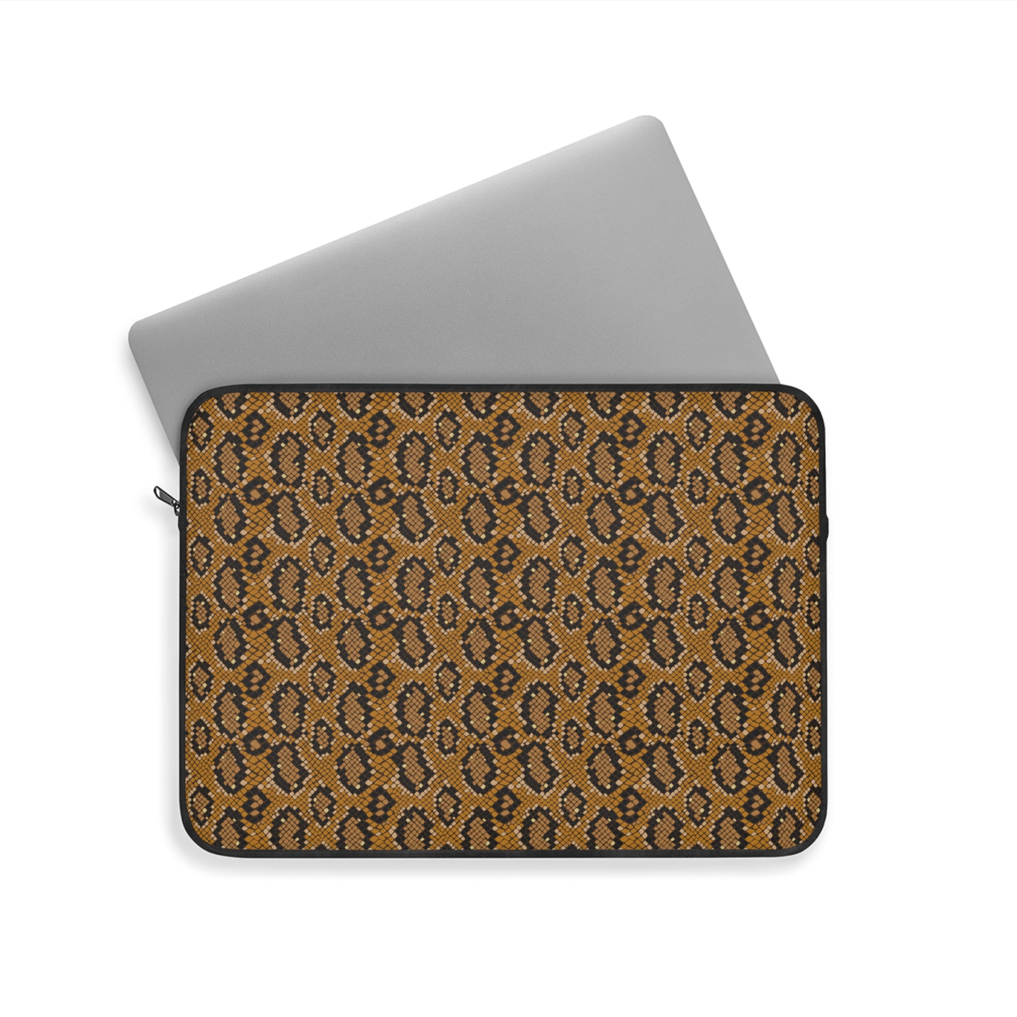 Snake Print Laptop Sleeve — Brown Animal Pattern Protective Case