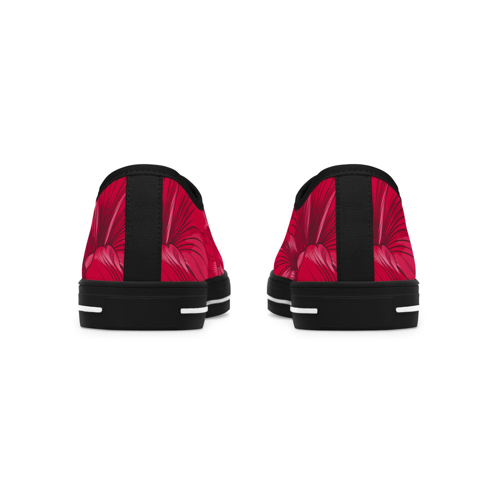 Red Floral Swirl Low Top Sneakers — Women's Casual Canvas Shoes