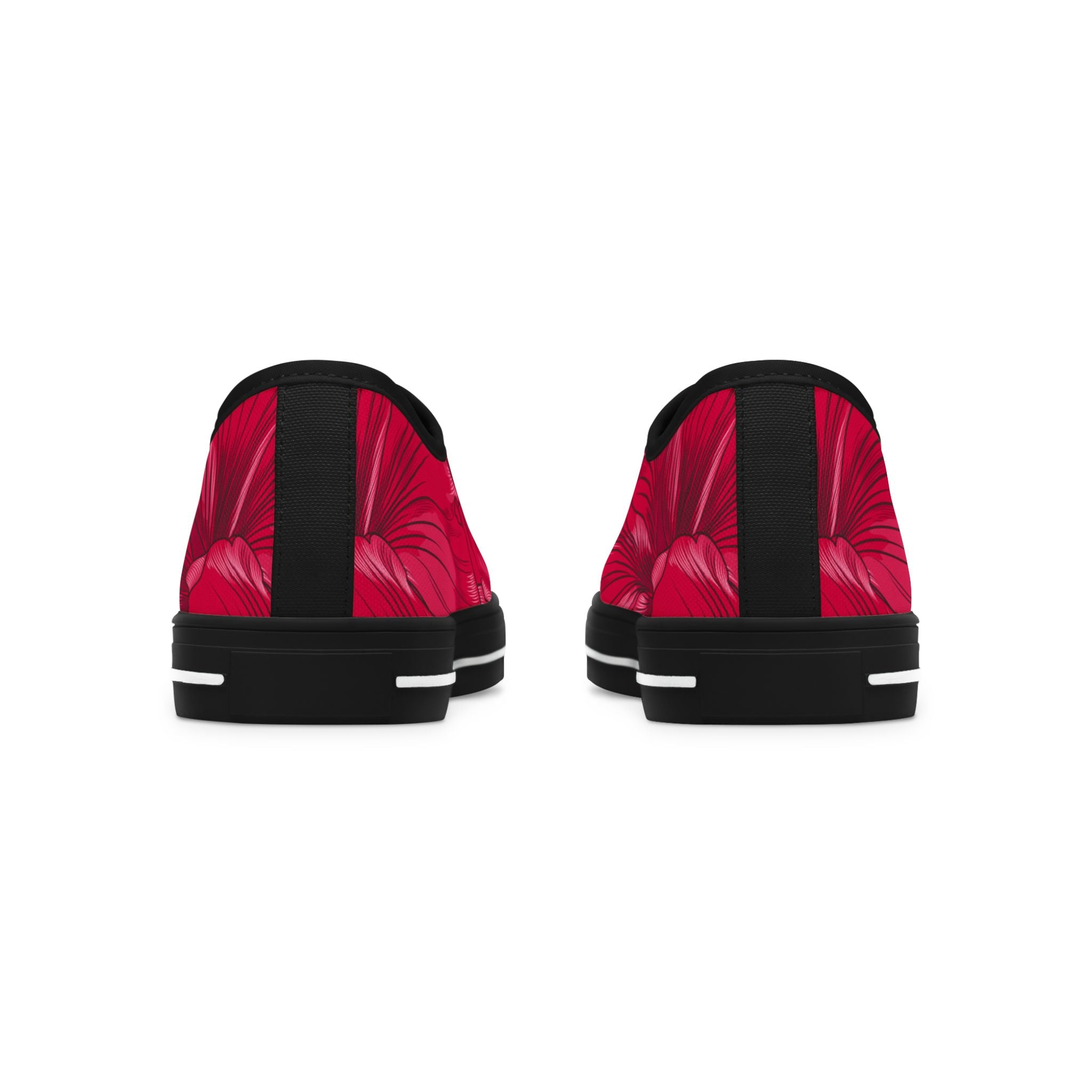 Red Floral Swirl Low Top Sneakers — Women's Casual Canvas Shoes 