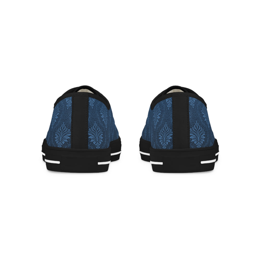 Men's Low Top Sneakers - Navy Indigo Leaf Pattern Casual Canvas Shoes