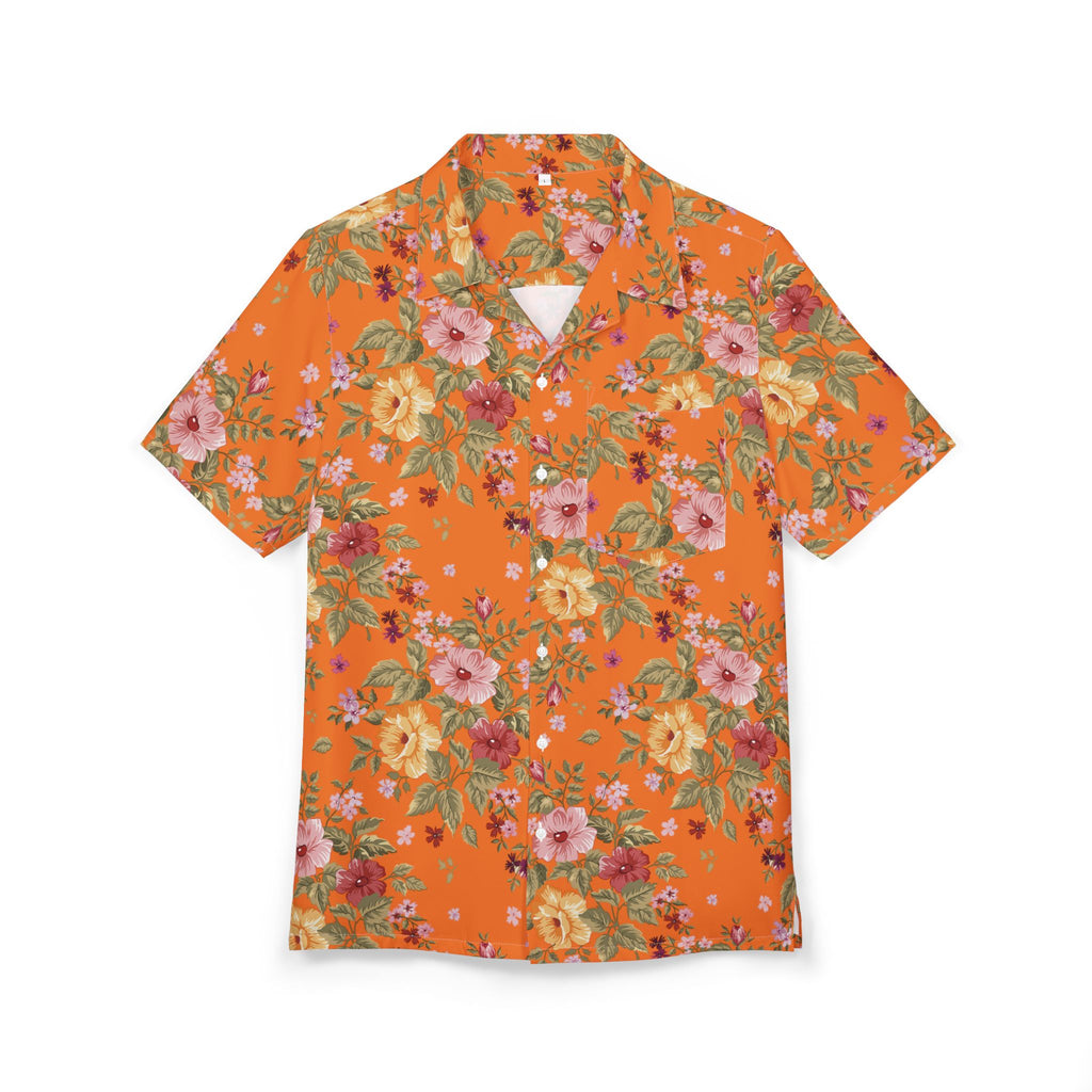 Orange Floral Hawaiian Shirt — Tropical Vacation Button-Down