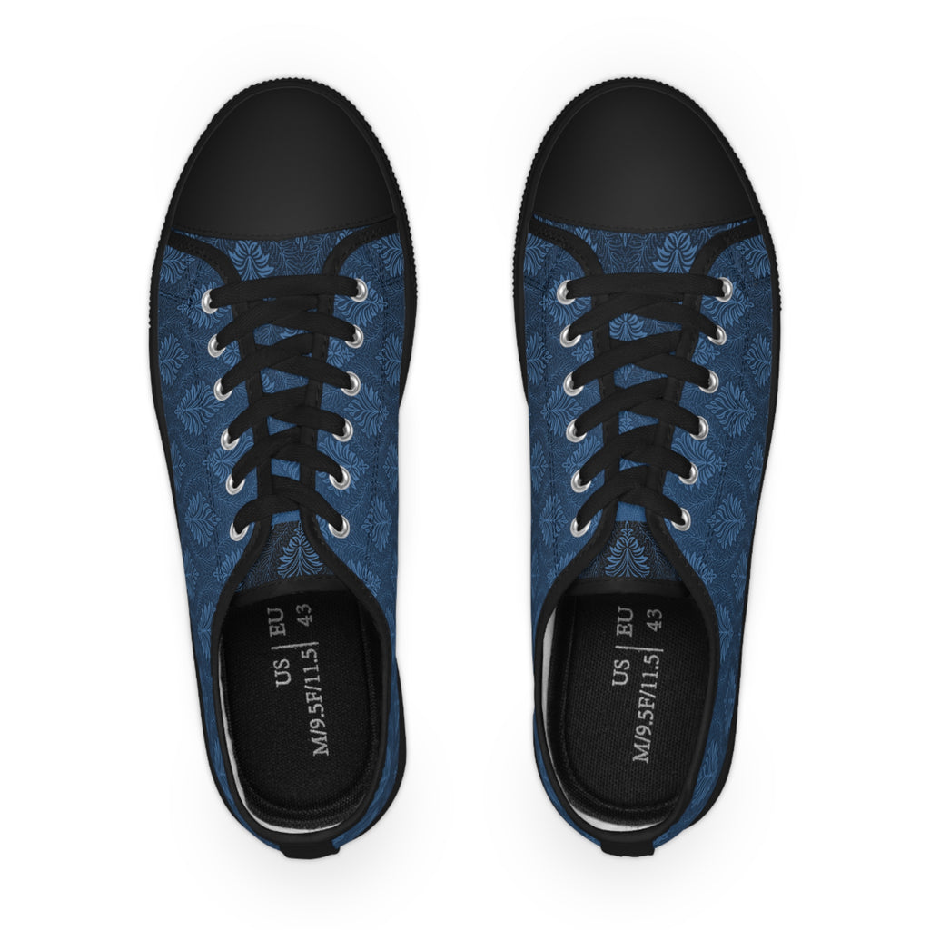 Men's Low Top Sneakers - Navy Indigo Leaf Pattern Casual Canvas Shoes