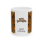 Art Jungle Tiger Stripe Ceramic Mug — "Good Morning" Coffee Cup (11oz & 15oz)