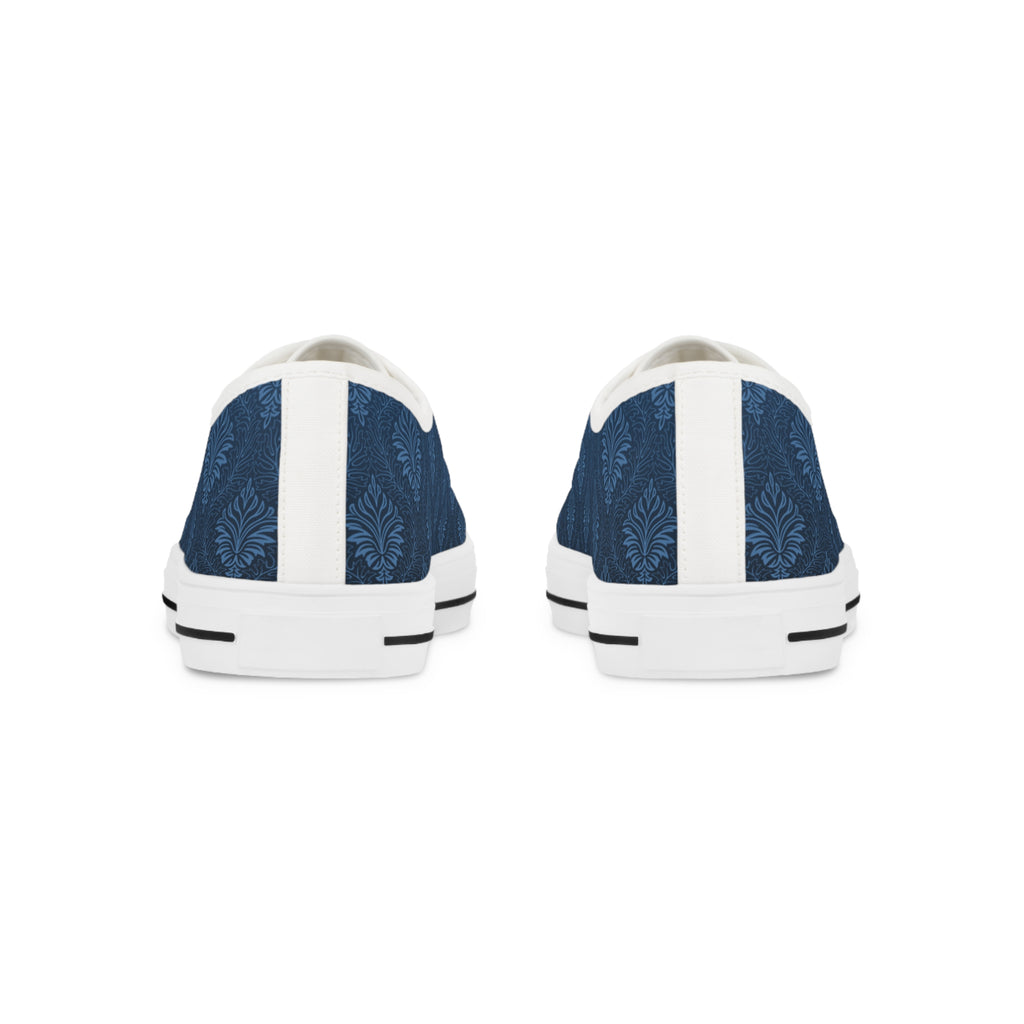Men's Low Top Sneakers - Navy Indigo Leaf Pattern Casual Canvas Shoes