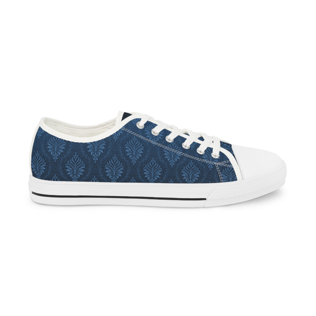 Men's Low Top Sneakers - Navy Indigo Leaf Pattern Casual Canvas Shoes