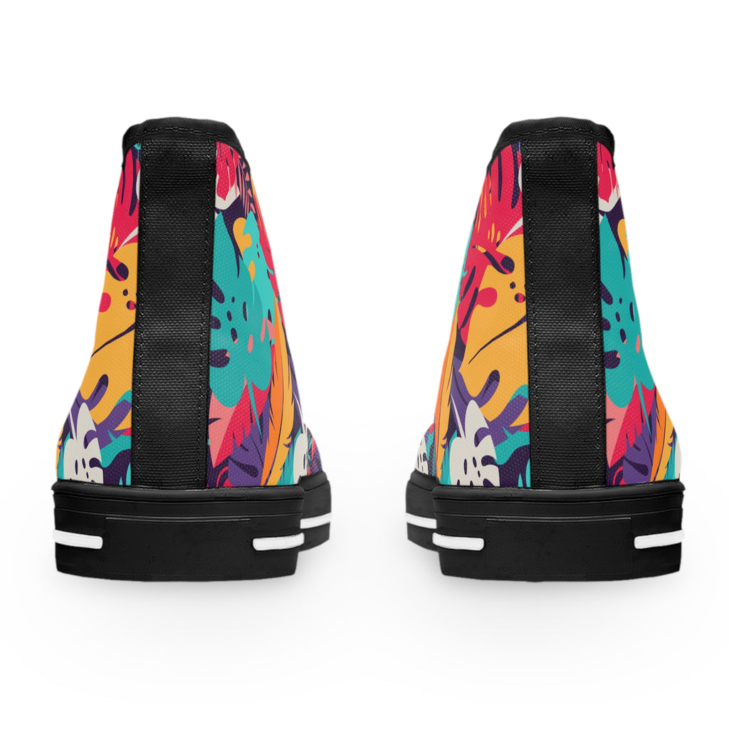 Tropical Floral High-Top Sneakers — Women's Colorful Leaf Print Shoes