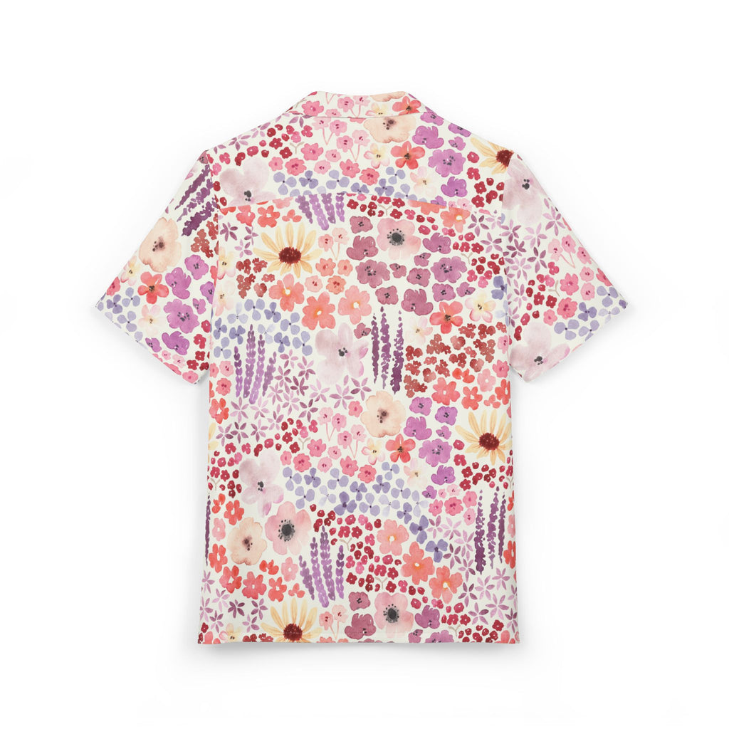 Floral Pastel Hawaiian Shirt — Pink Watercolor Flower Button-Down