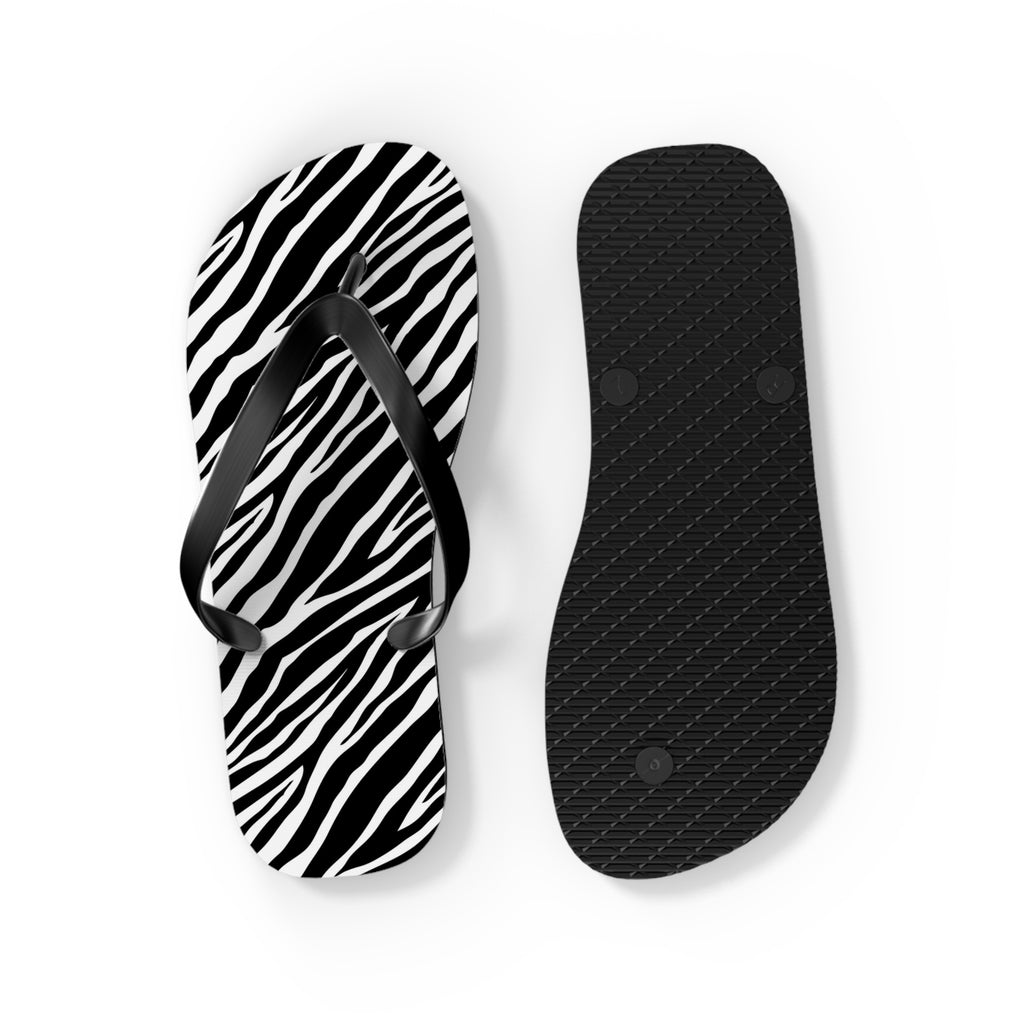 Zebra Print Flip Flops — Black &amp; White Summer Beach Sandals
