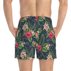 Men's Tropical Floral Swim Trunks — Navy Hibiscus All-Over Print 