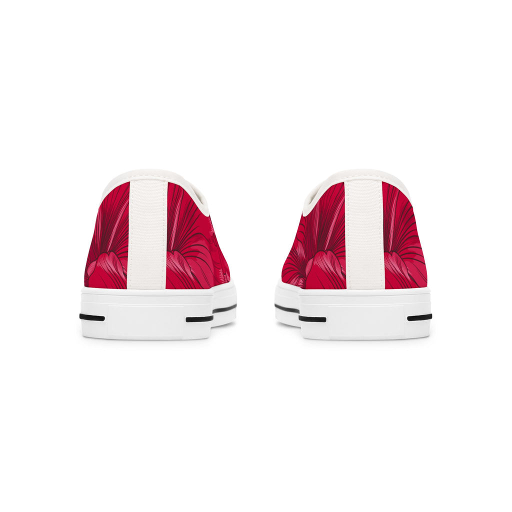 Red Floral Swirl Low Top Sneakers — Women's Casual Canvas Shoes