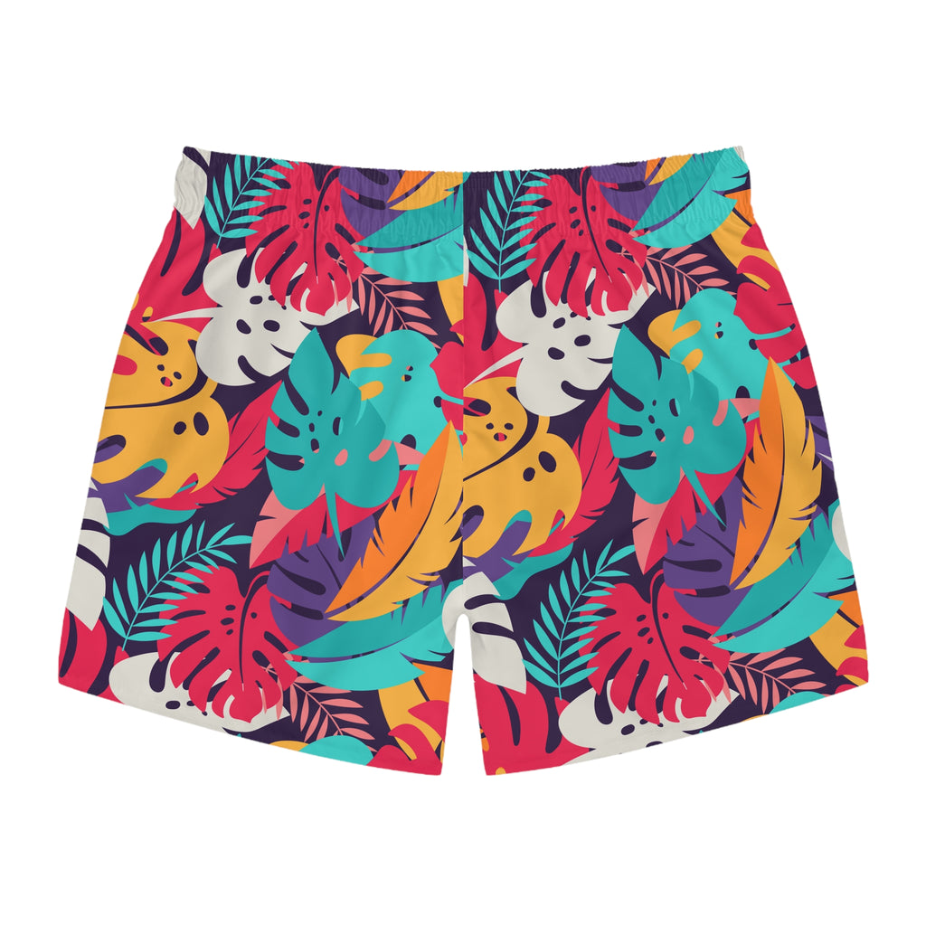 Tropical Leaf Swim Trunks — Colorful Monstera &amp; Palm Print 