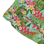 Tropical Floral Swim Trunks - Hawaiian Plumeria & Palm Beach Shorts