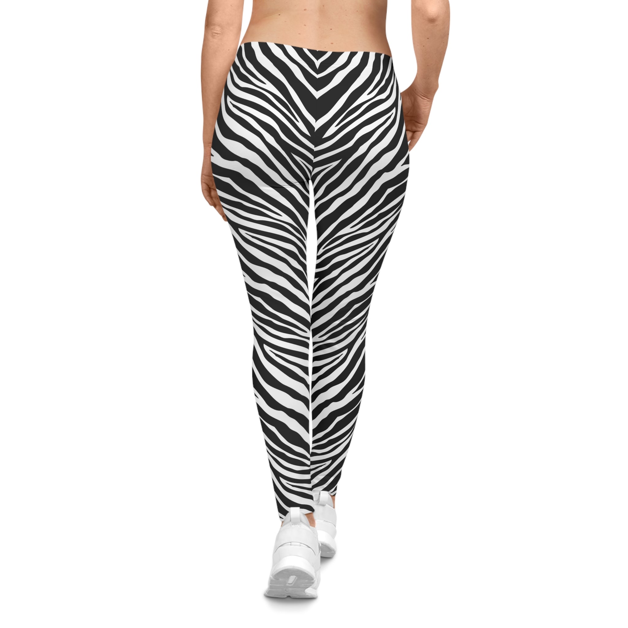Zebra Print Leggings - Black & White Animal Stripe Activewear