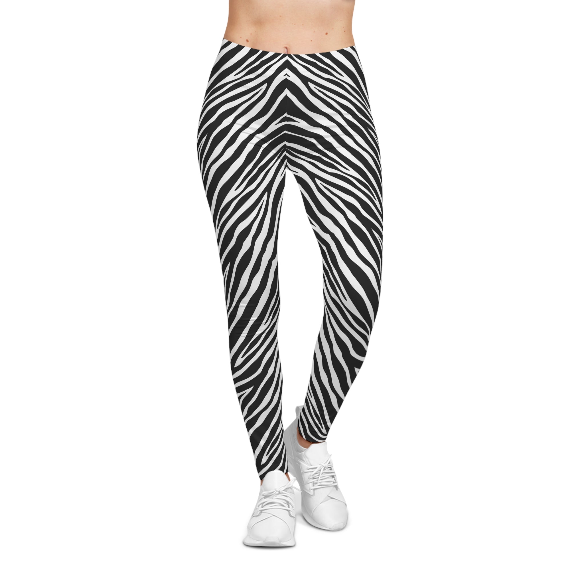 Zebra Print Leggings - Black & White Animal Stripe Activewear