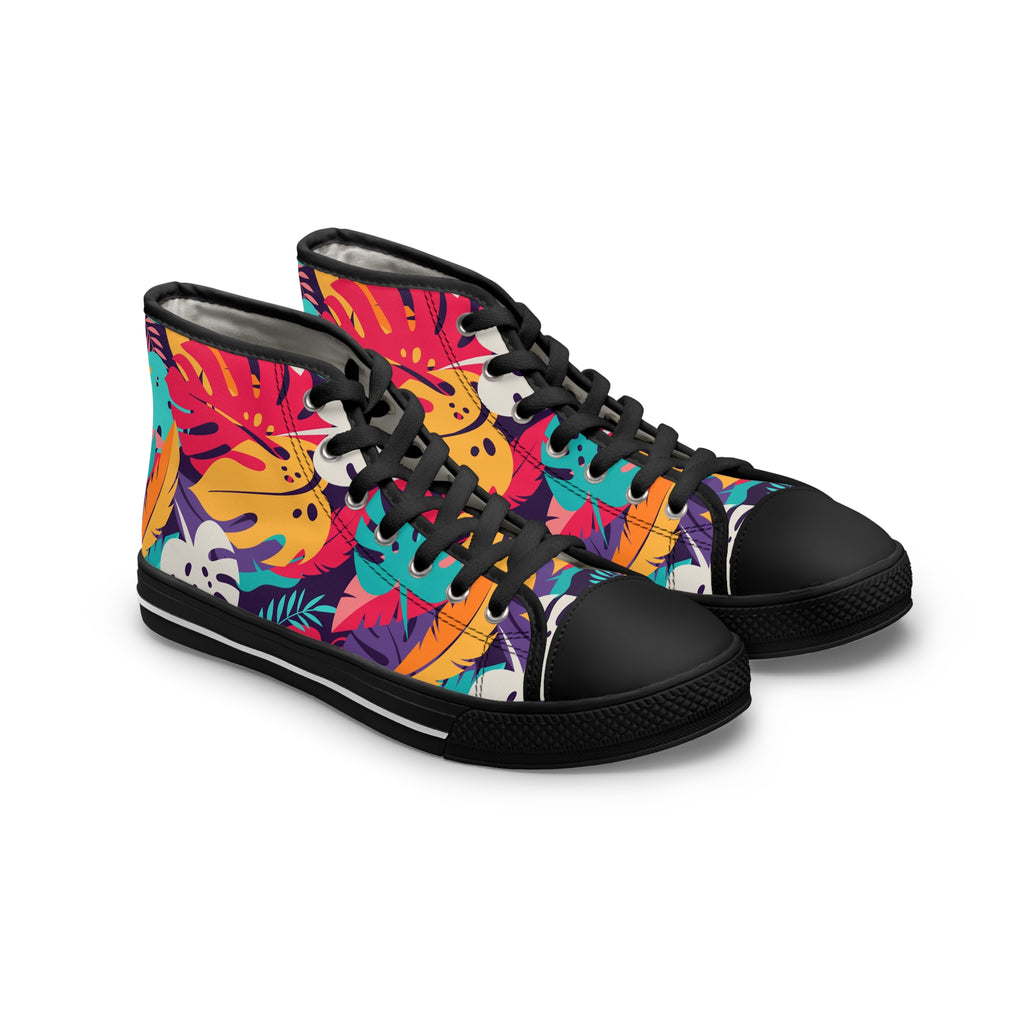 Tropical Floral High-Top Sneakers — Women's Colorful Leaf Print Shoes