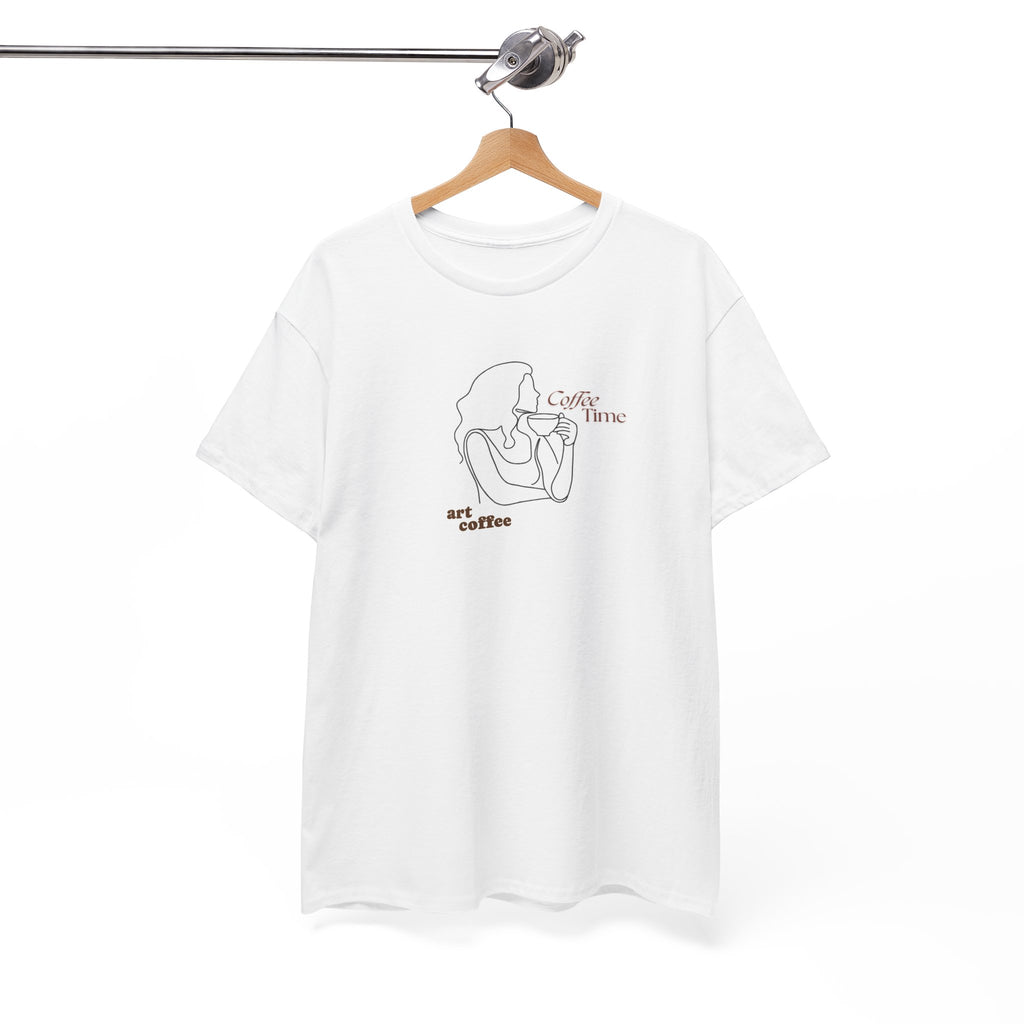 Coffee Time Tee — Minimal Line Art Woman Drinking Coffee