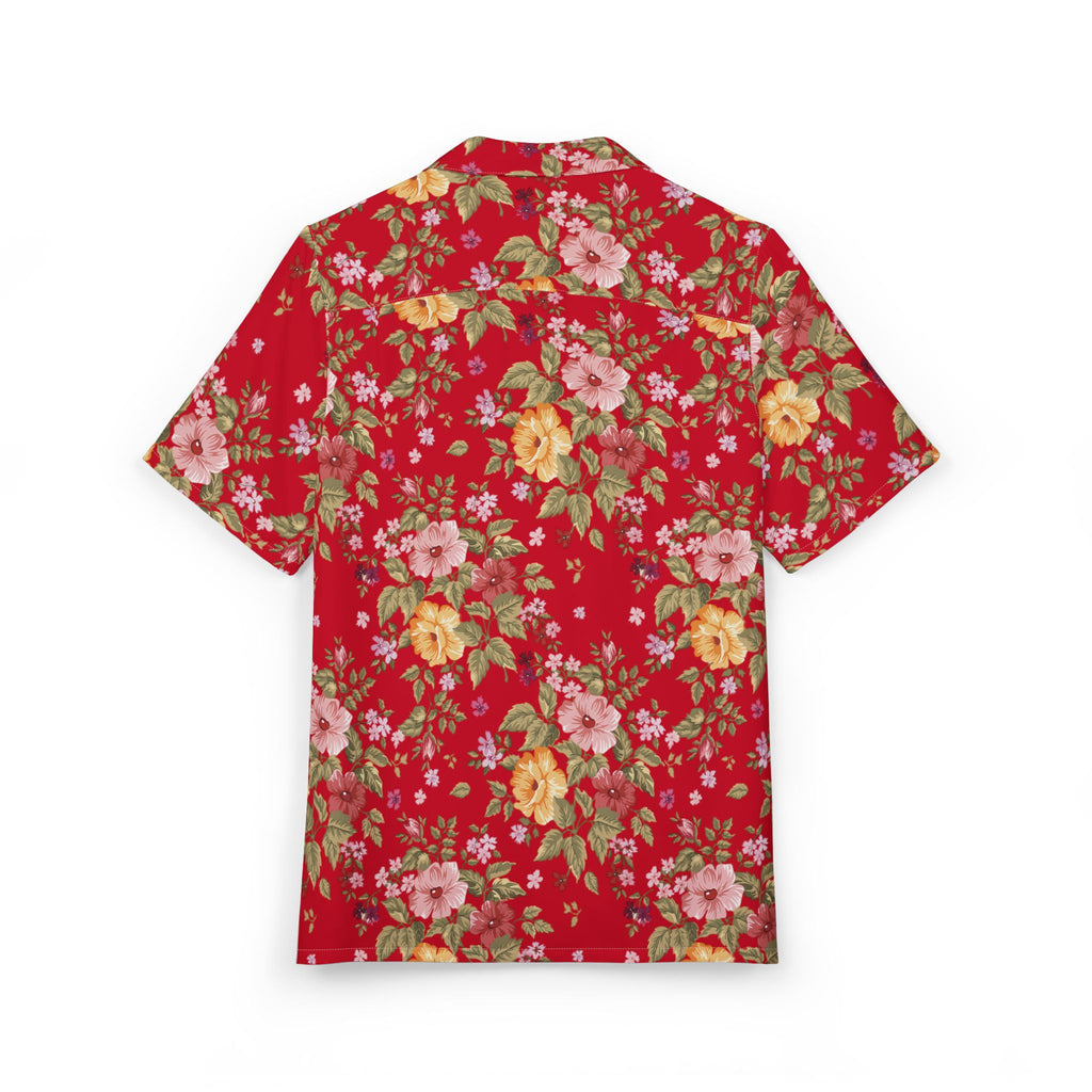 Red Floral Hawaiian Shirt - Vintage Tropical Button-Down