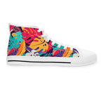 Tropical Floral High-Top Sneakers — Women's Colorful Leaf Print Shoes