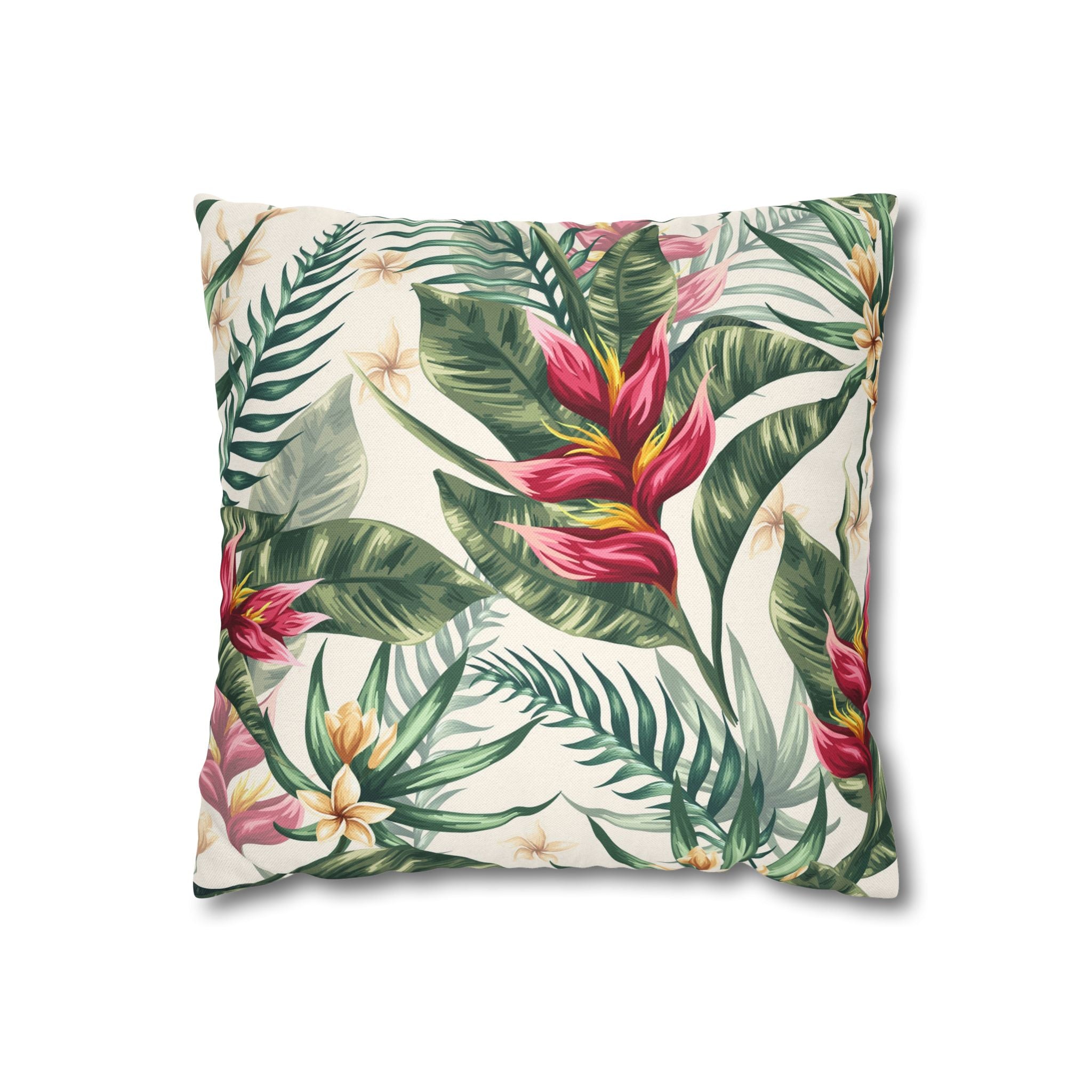 Tropical Floral Pillowcase — Palm Leaf & Hibiscus Square Cover