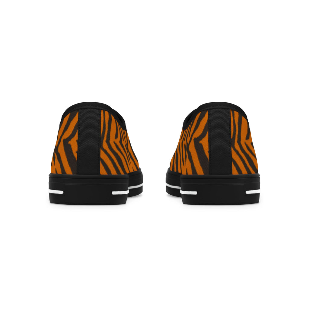 Tiger Stripe Women's Low Top Sneakers — Animal Print Canvas Shoes 