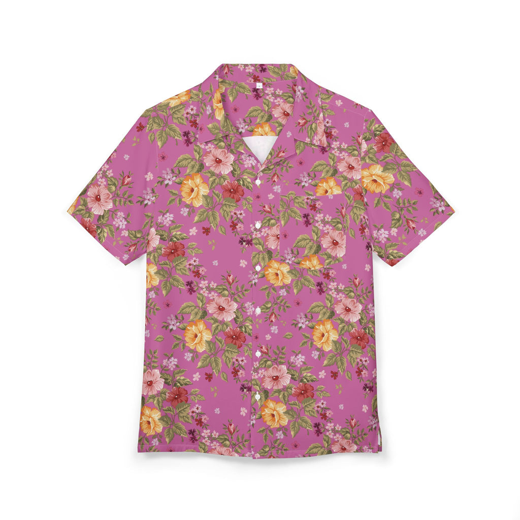 Pink Floral Hawaiian Shirt — Tropical Vintage Flower Button-Down 