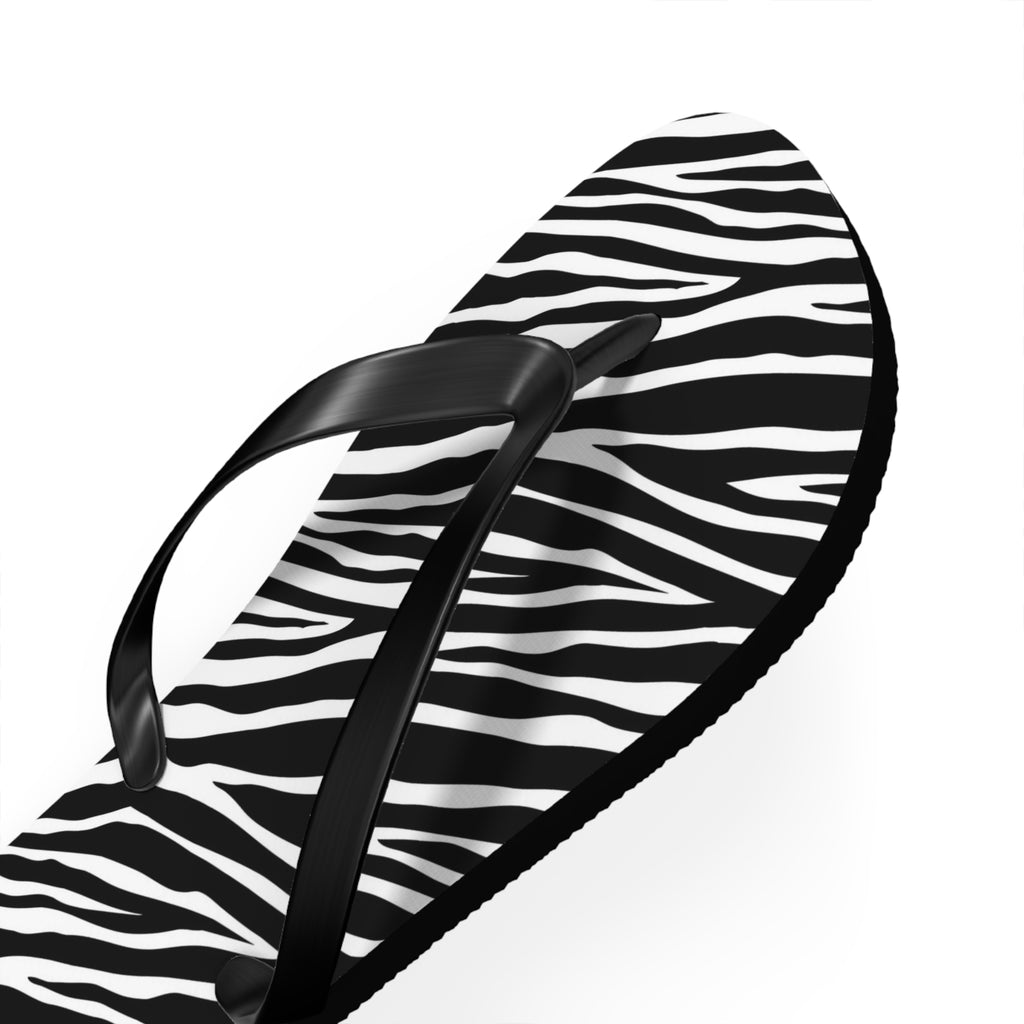 Zebra Print Flip Flops — Black &amp; White Summer Beach Sandals
