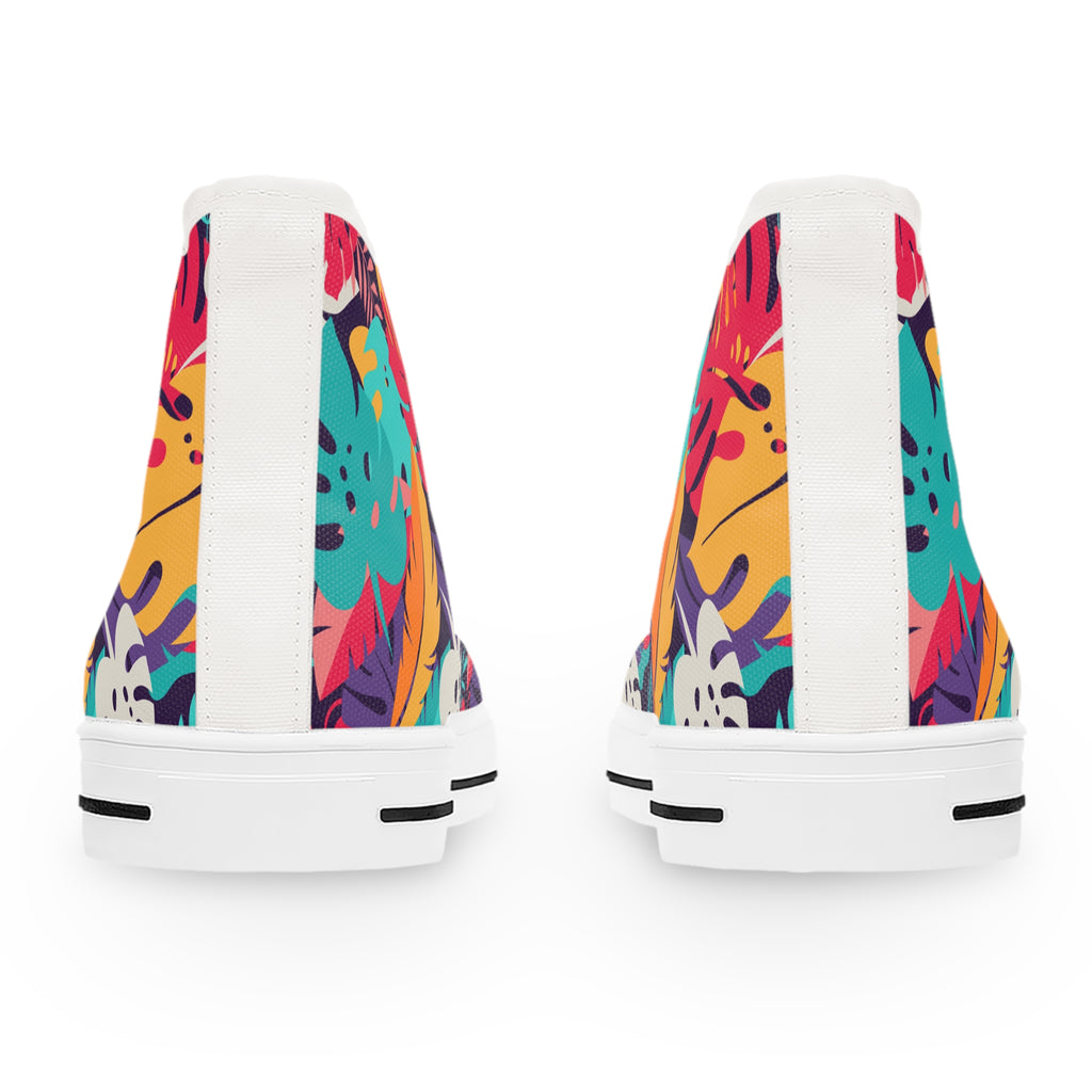 Tropical Floral High-Top Sneakers — Women's Colorful Leaf Print Shoes