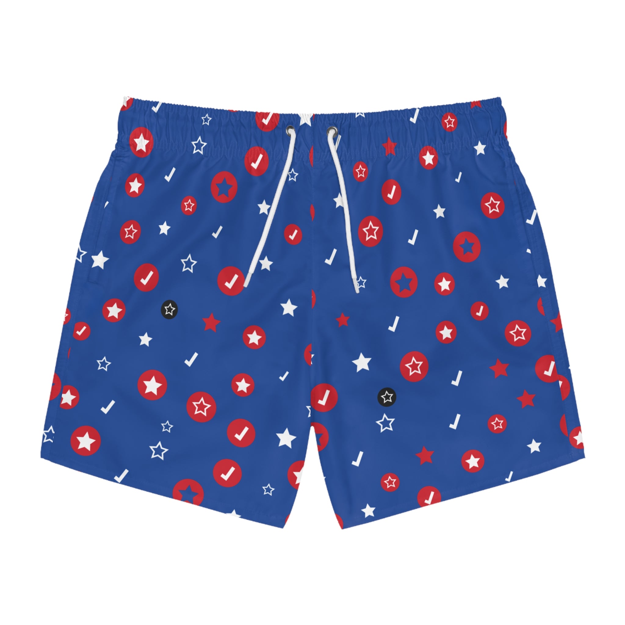 Patriotic Stars & Dots Swim Trunks — Red, White & Blue Summer Beach Shorts
