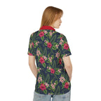 Tropical Floral Polo Shirt — Navy Hibiscus Print 
