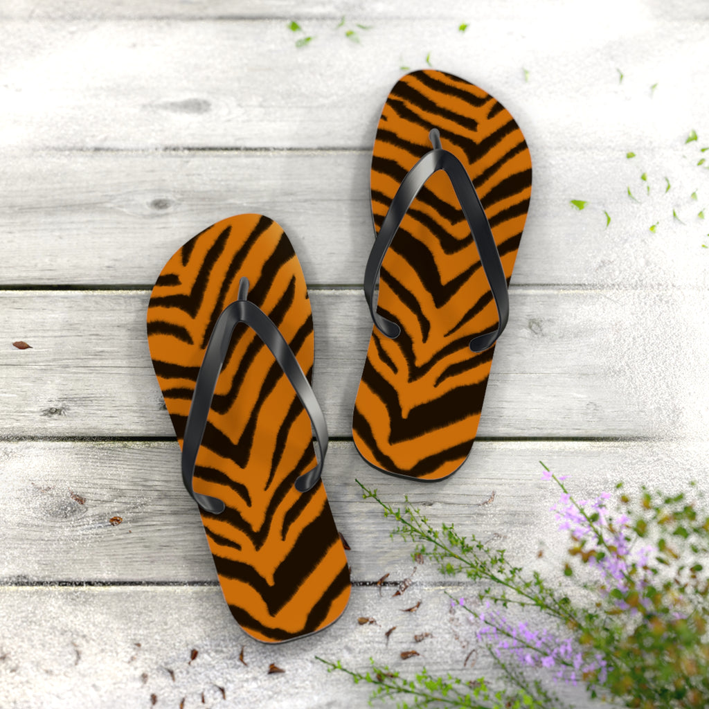 Tiger Stripe Flip Flops — Bold Animal Print Summer Sandals 