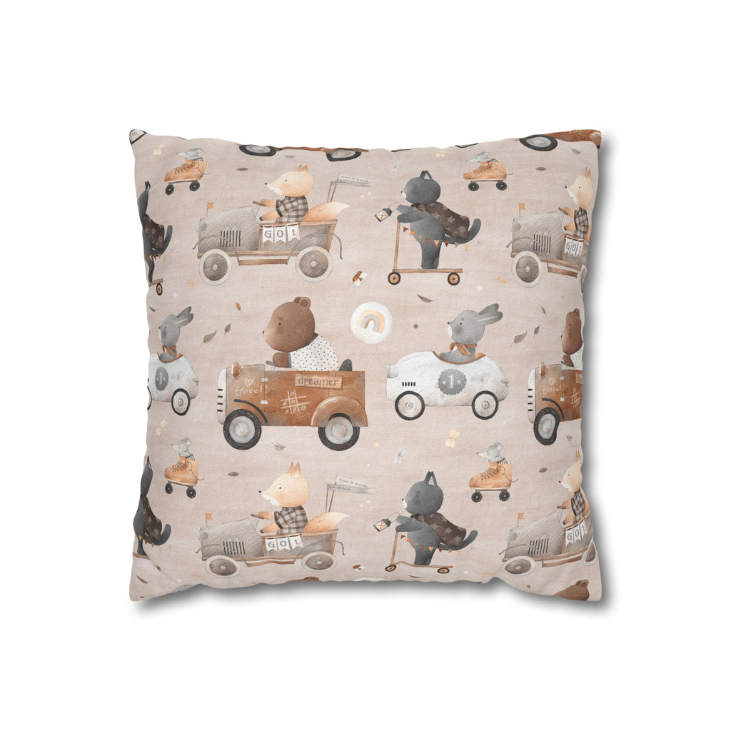 Vintage Toy Car Nursery Pillowcase — Cute Animal Ride-On Pattern